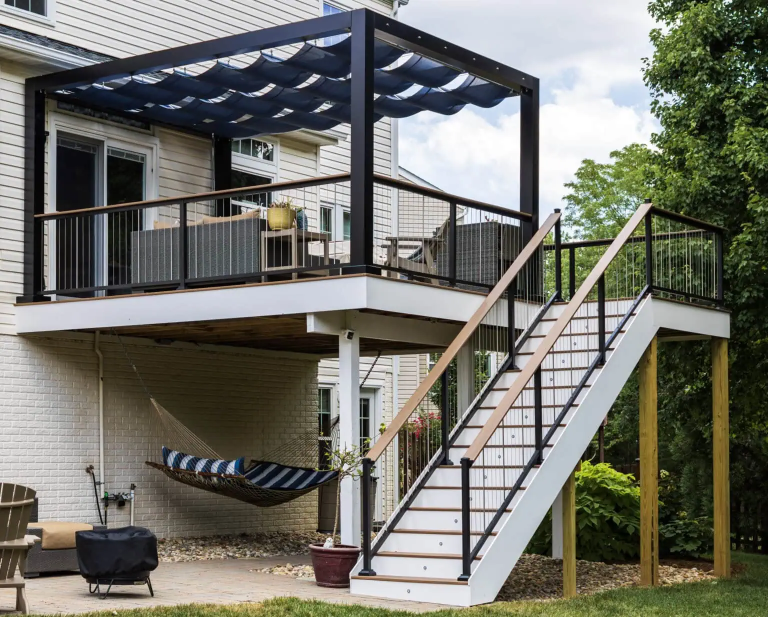 Two-level deck with pergola - a real project built by Battlefield Decks & Patios