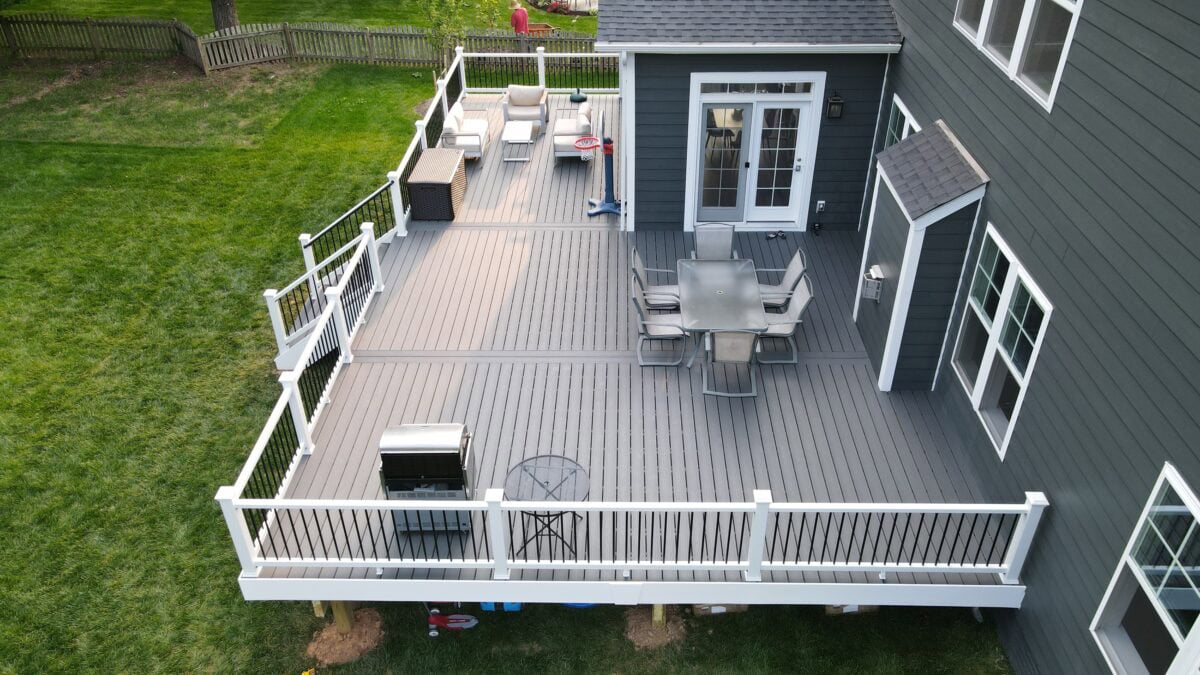 Close-up of eco-friendly composite deck boards used in a Loudoun County home