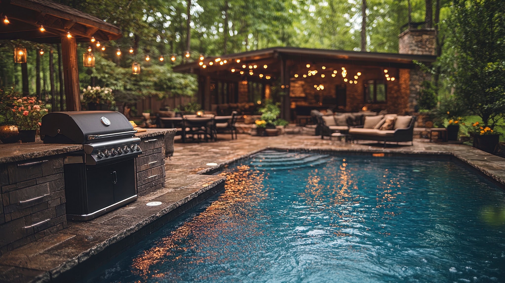 High-end Fredericksburg backyard renovation with custom pool, patio, and modern farmhouse design.