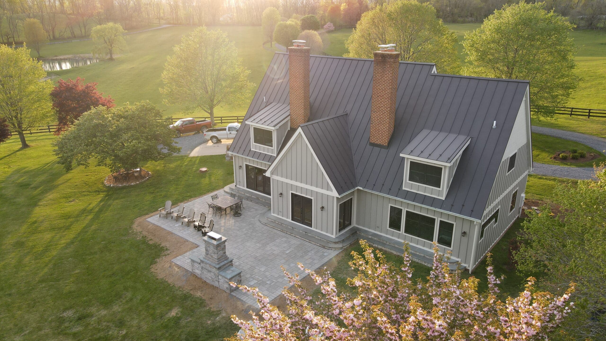 Custom deck with built-in planters, wood textures, and natural stone accents in Loudoun County