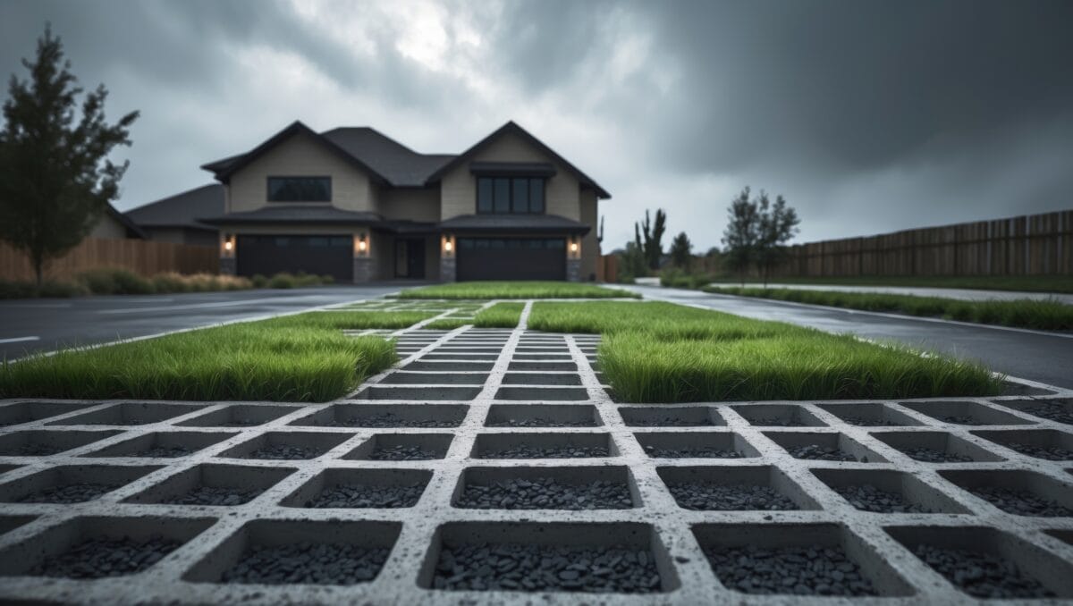 Newly installed permeable paver driveway in Arlington, VA with elegant gray interlocking pavers