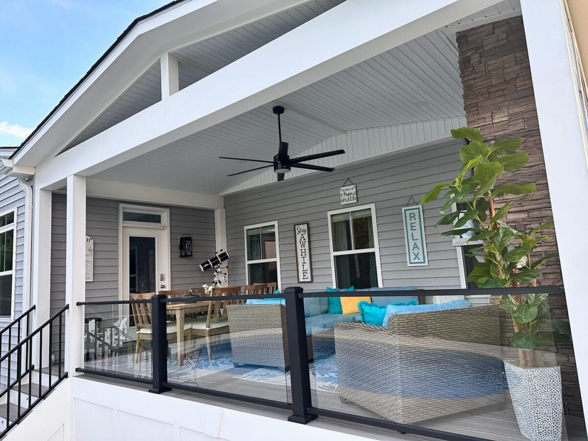 Battlefield Renos covered patio with glass railing